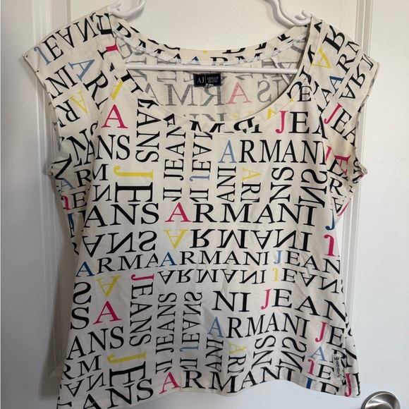 Armani Jeans Vintage Y2K Women's Multicolor Logo Graphic Top - Picture 6 of 6